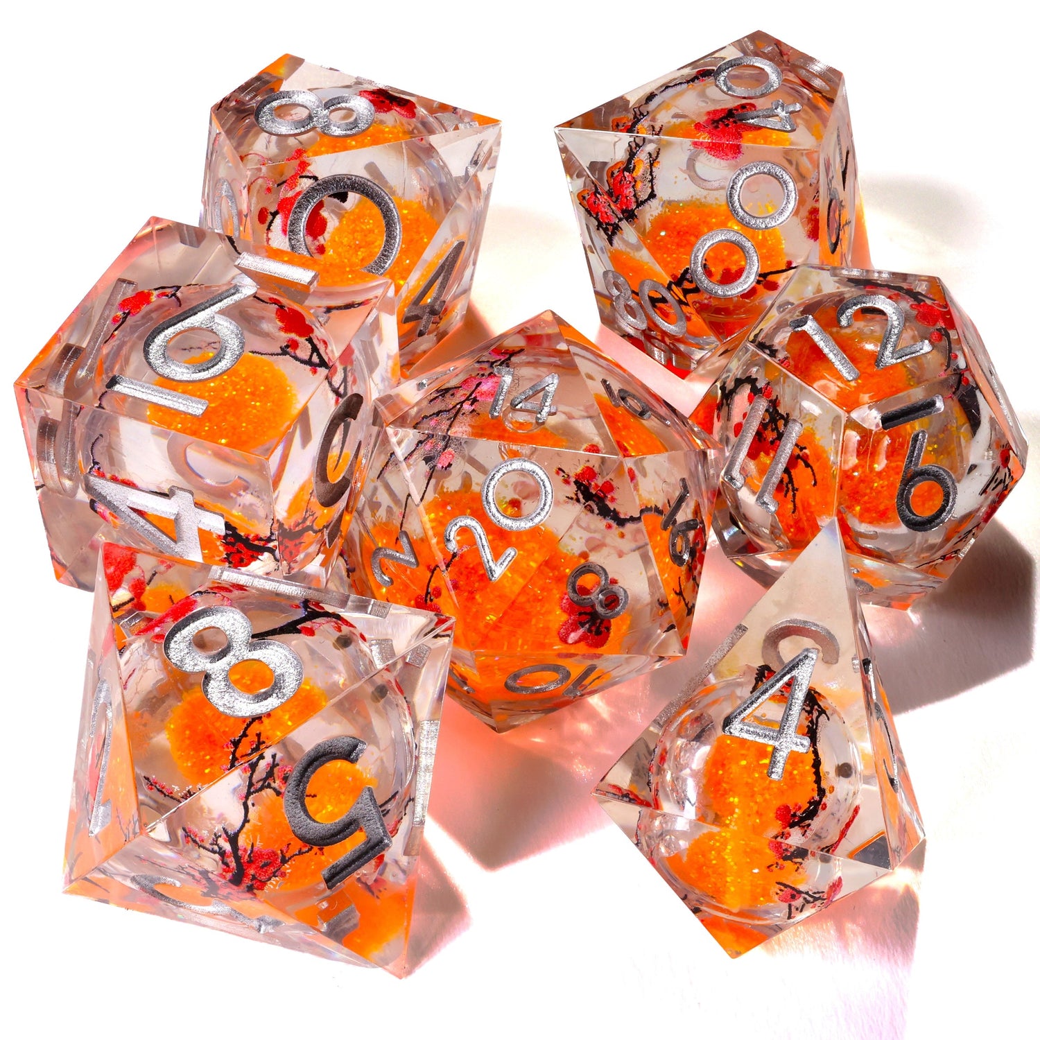 Autumn Cherry Blossom Liquid Core RPG Dice Set - 7 Pieces