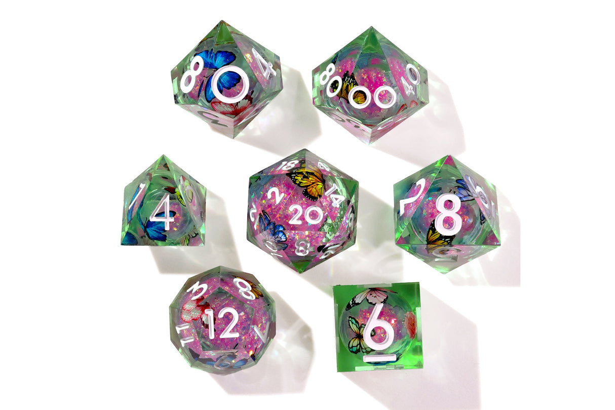 Summer Butterfly Liquid Core RPG Dice Set - 7 Pieces